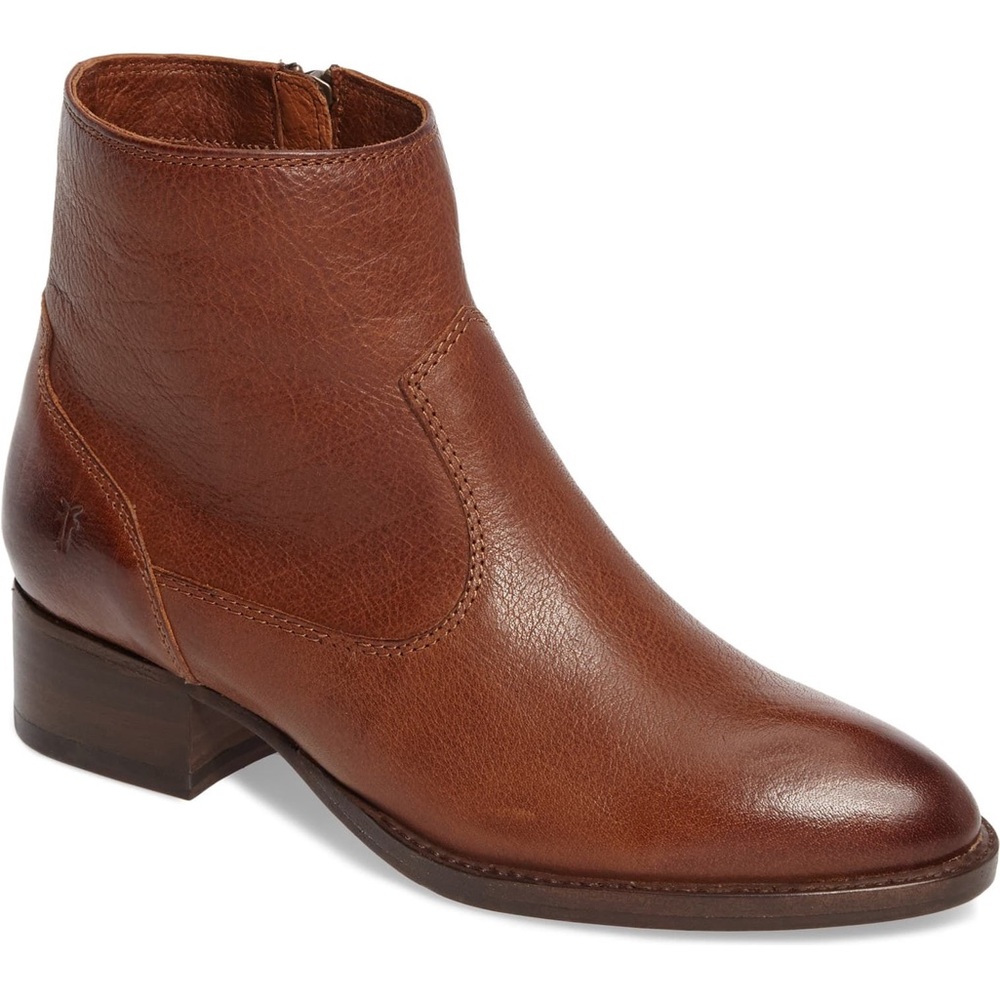 Frye Brooke Leather Brown Cognac Ankle Bootie Boots Woman's Size 7.5